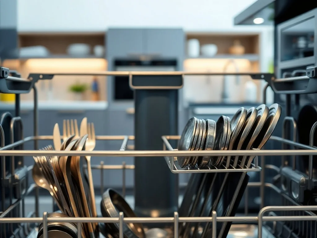Wnętrze nowoczesnej zmywarki Whirlpool z czystymi koszami i sztućcami, prezentujące efekty działania technologii Power Clean.